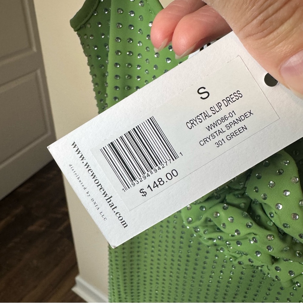 WeWoreWhat NWT Green Crystal Sleeveless Midi Slip Dress with Floral Detail - Picture 9 of 16